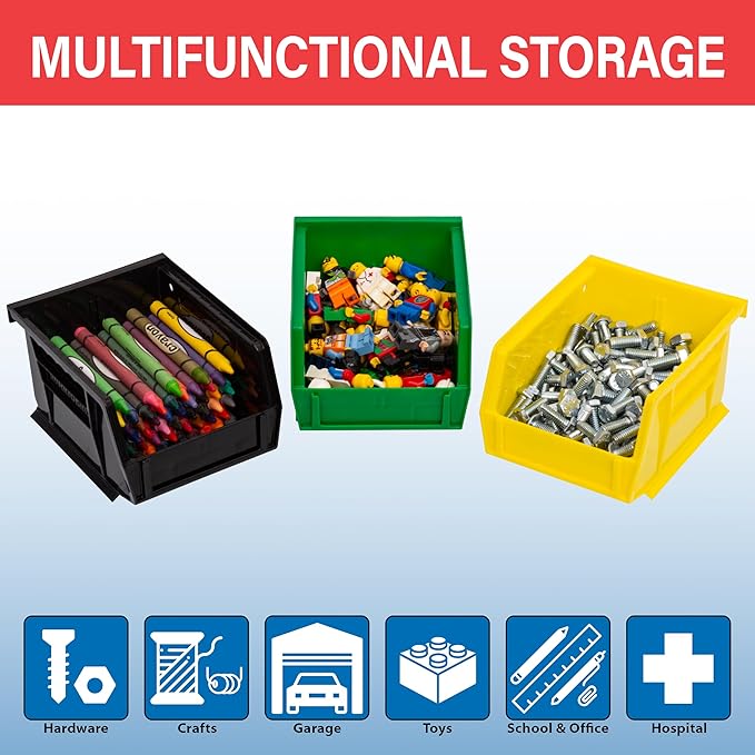 Akro-Mils 30210 AkroBins Plastic Storage Bins, 5"x4"x3", Red, 24-Pack | Space-Saving Stackable Bins for Garage, Pantry, Craft Organization