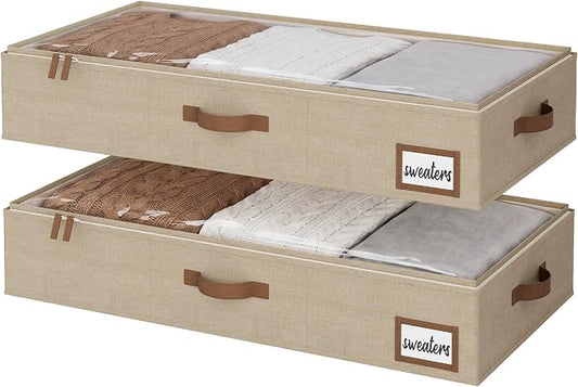 StorageWorks Large Under Bed Storage Containers with Handles and Label Holder, 2 Pack Ultra-thick Fabric Underbed Bins, Closet Organizer for Clothes, Blankets, Sweater
