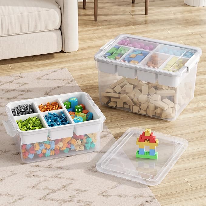 160Qt Stackable Storage Bins with Lids Trays Craft Box Organizers, 4Pack,WH | Clear Plastic Latching Boxes Organizers with Dividers Portable Containers for Arts & Crafts, Home Office Classroom Car Trunk