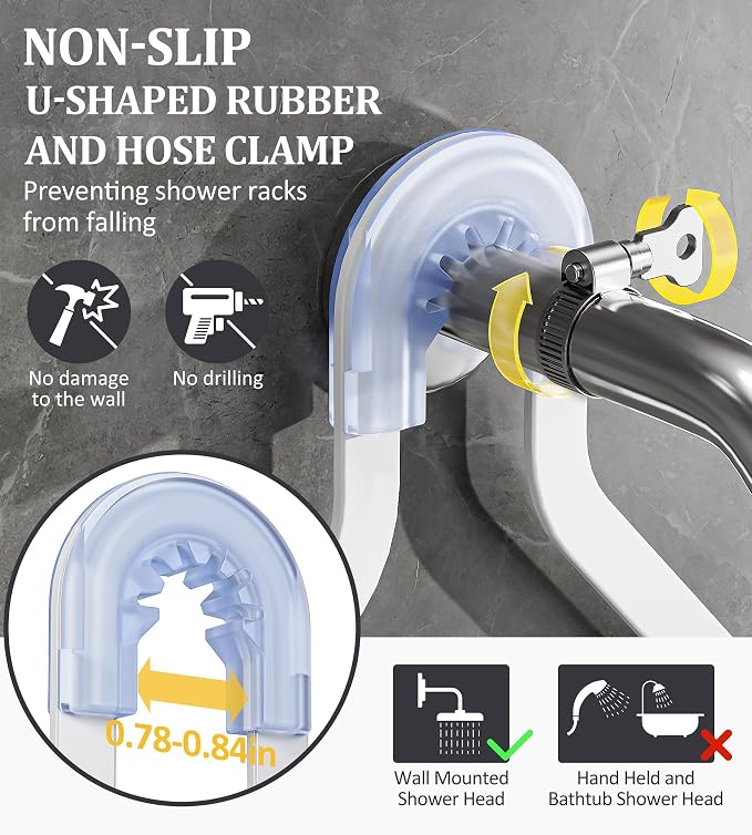OMAIRA Shower Caddy Hanging with Soap Scrub Holder, Stainless Steel Adjustable No Drilling Non-Slip Large Capacity Sturdy Over Shower Head Shower Organizer Inside Shelves Bathroom Storage Rack, White