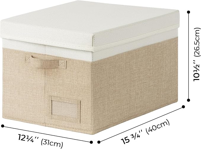 GRANNY SAYS Storage Bins with Lids, Storage Baskets for Linen Closet Shelves, Decorative Storage Boxes, Clothes Storage and Organization for Organizing, 3-Pack, Large, Khaki&Ivory