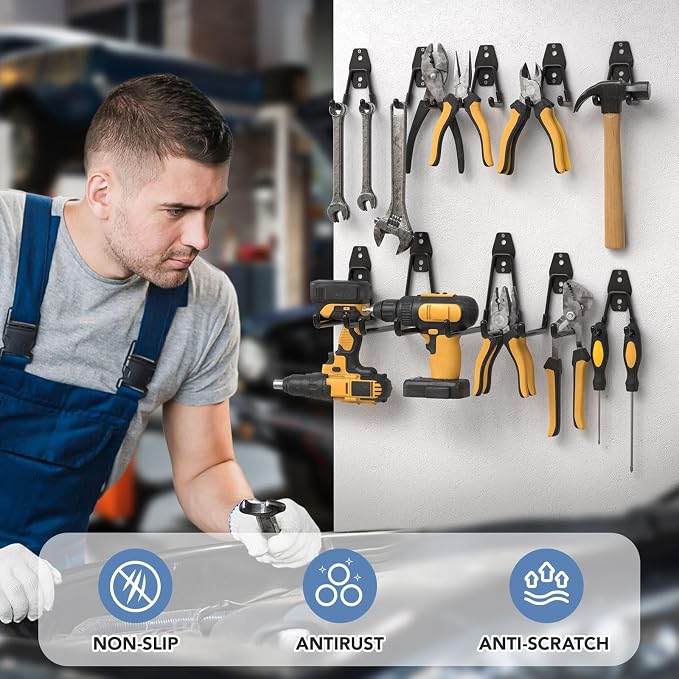 Garage Hooks, Anti-Slip Heavy Duty Wall Mount Hooks, 42-Pack | Hanging Storage for Bikes, Ladders, Hoses, Ropes, Garden Tools - For Warehouse, Workshop, Shed, Shop, Yard