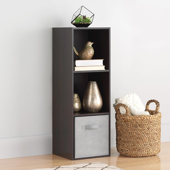 Whitmor 3 Cube Bookcase, 3 Tier Stackable MDF Bookself, Open Storage Display Organizer, Storage Cabinet for Living Room, Bedroom, Home, Office, 12.2" L x 11.7" W x 35.6" H, Espresso
