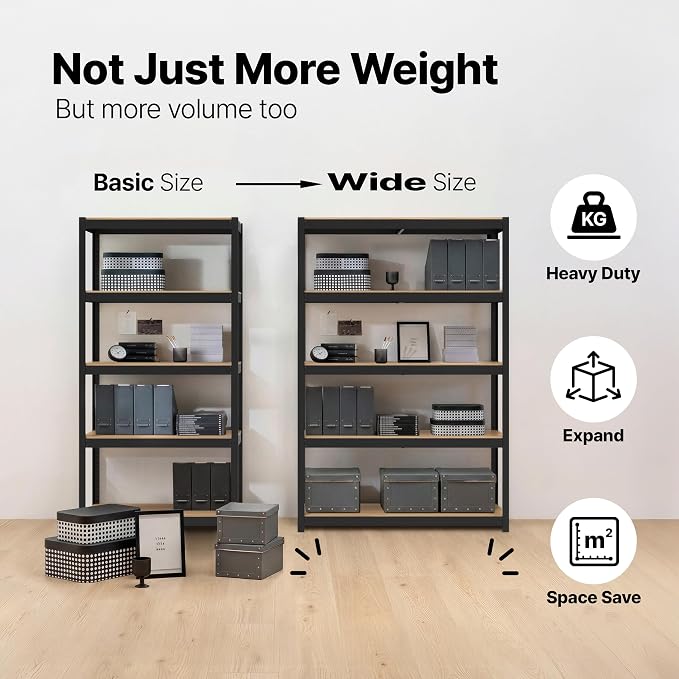 House Black 48.1" W 5 Tier Storage Shelves Garage Shelving Unit | Adjustable boltless metal shelving for pantry, closet, kitchen, basement, garage and warehouse