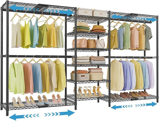VIPEK X3 Plus Large Expandable Closet Rack Wardrobe Closet Organizer Black | Freestanding Clothes Racks with Adjustable Shelves and Hanger Rods from 5'10" to 8'8", Large Modular Closet Systems 1360LBS