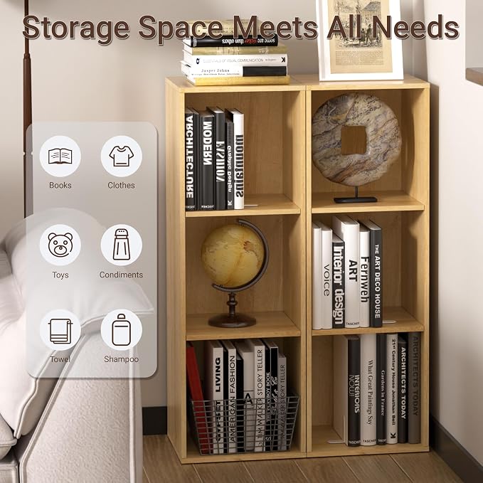 3 Cube Storage Organizer,Cube Shelf，3 Tier Cube Low Bookcase Freestanding Storage Display Organizer, Three-Cubes Open Shelf Bookshelf for Home Office (Oak, 3-Cube)