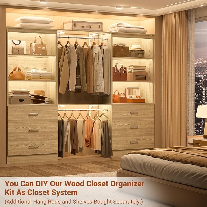 Aheaplus 47.2" Closet Drawers System, 3.94FT Wood Closet Organizer System with 3 Drawers, Modular Small Walk-in Closets Storage Unit, Set of 2, White Oak (47.2" L x 13.8" W x 71" H)