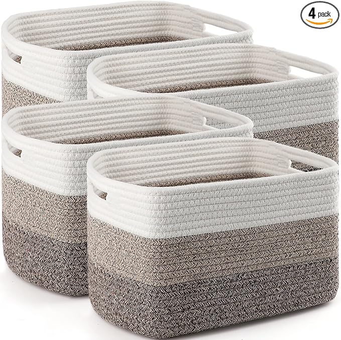 4 Pack Large Storage Baskets for Organizing, 16''Lx12''Wx8''H Woven Baskets for Storage Toys, Towels, Books, and Clothes, Cotton Rope Basket for Shelves with Handle