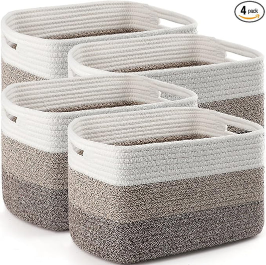 4 Pack Large Storage Baskets for Organizing, 16''Lx12''Wx8''H Woven Baskets for Storage Toys, Towels, Books, and Clothes, Cotton Rope Basket for Shelves with Handle