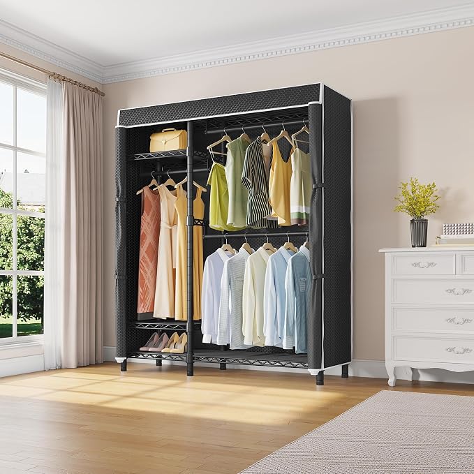 VIPEK V2C Heavy Duty Clothes Rack with Black Upgraded Polyester Cover | Metal Portable Closet with Adjustable Shelves & Hanging Rods, Freestanding Wardrobe Closet Organize for Bedroom, 700LBS