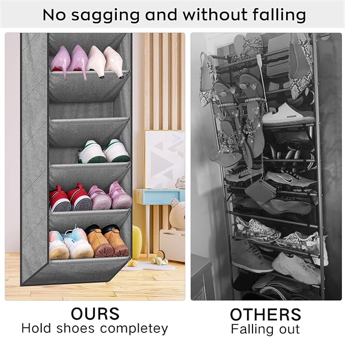 SLEEPING LAMB Over The Door Shoe Organizer for Closet with Large Deep Pockets, Narrow Shoe Rack for Door Hanging Boots Storage, Grey
