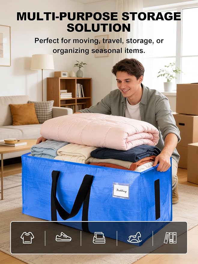 HOMESURE Supports 200lbs Heavy Duty Moving Bags - Strong Zipper & Wrap-Around Handles - Water-Resistant Storage Totes, Durable Alternative to Moving Boxes - 8 Pack - Sky Blue
