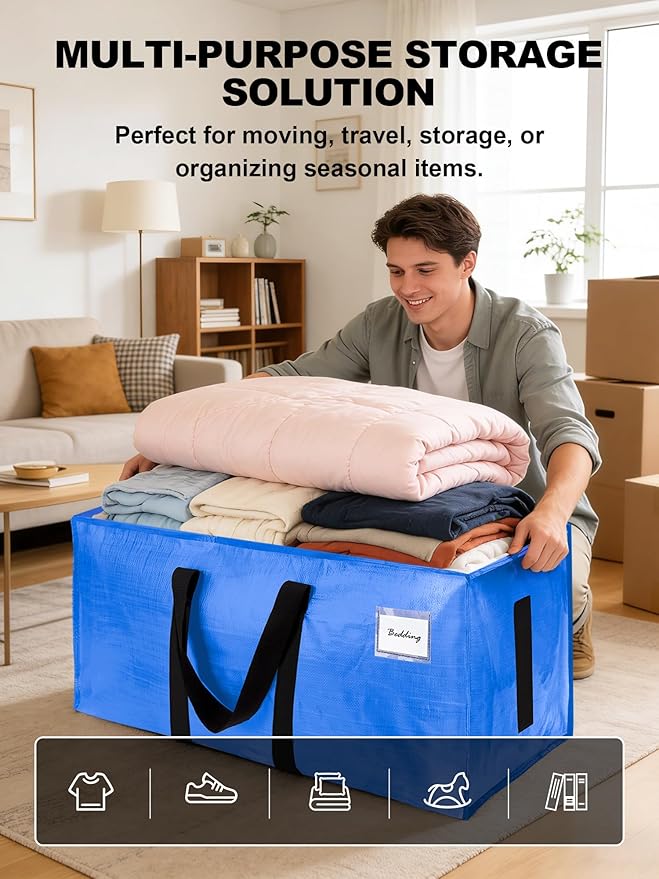 HOMESURE Supports 200lbs Heavy Duty Moving Bags - Strong Zipper & Wrap-Around Handles - Water-Resistant Storage Totes, Durable Alternative to Moving Boxes- 12 Pack -Multi-Color System for Easy Sorting
