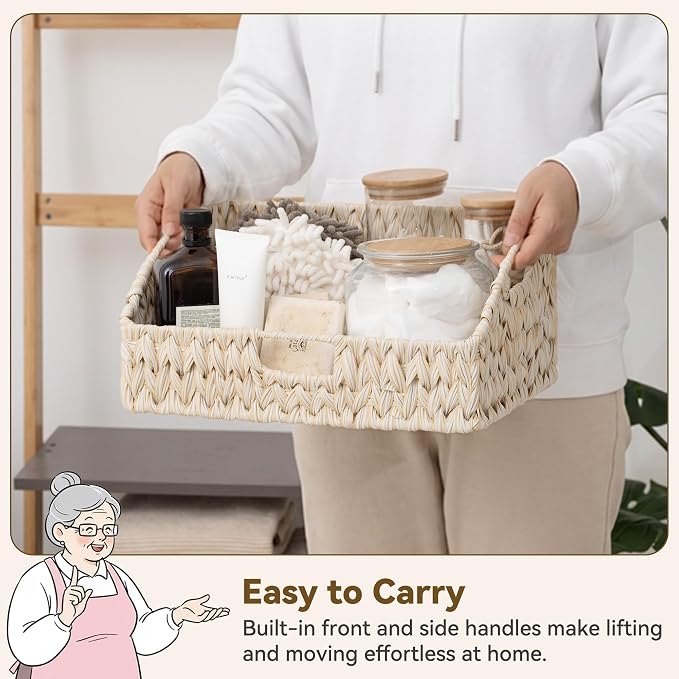 Granny Says Wicker Storage Baskets For Shelves, Large Wicker Basket | Wicker Storage Baskets For Pantry, Open Front Basket For Shelves, Kitchen Storage Baskets, Decorative Basket For Home Decor