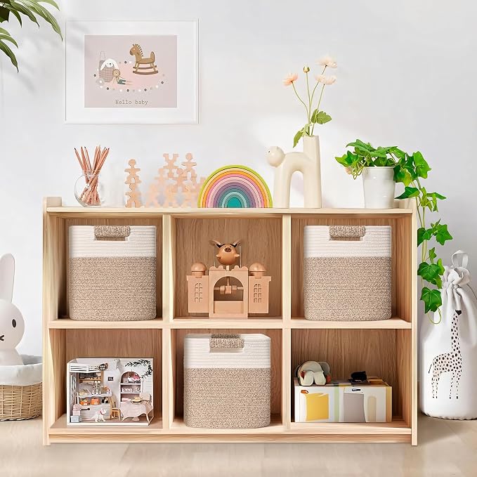 11 Inch Storage Cubes, 6 Pack Cube Storage Bins for Organizing, Cotton Rope Woven Baskets for Shelves, Bathroom, Kids Room, Closets, Baby Nursery