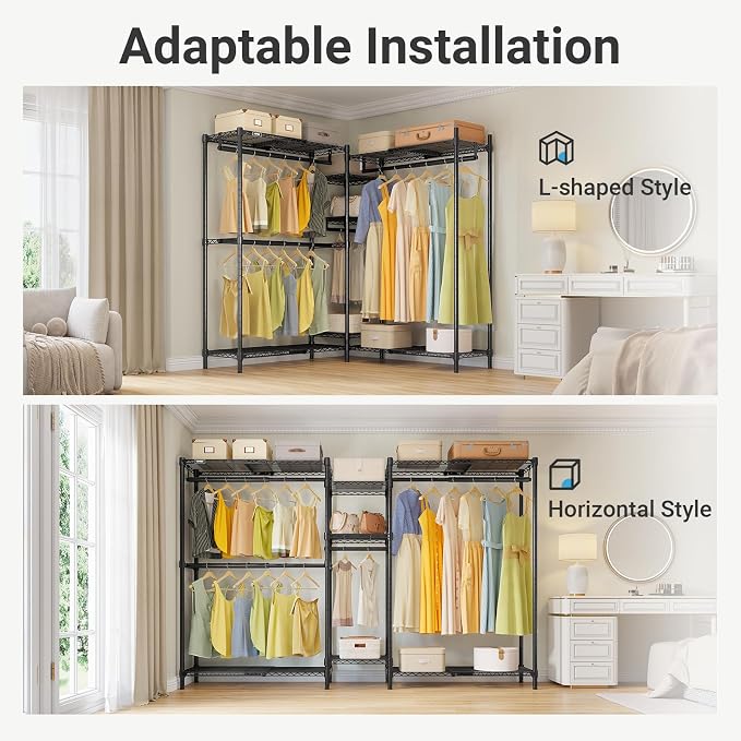 VIPEK Classic V6X Dynamic Closet System, Expandable Garment Rack | Adjustable Width 62"-96" Expandable Freestanding Clothes Rack with Shelves & Hanging Rods for Reach-in Closet