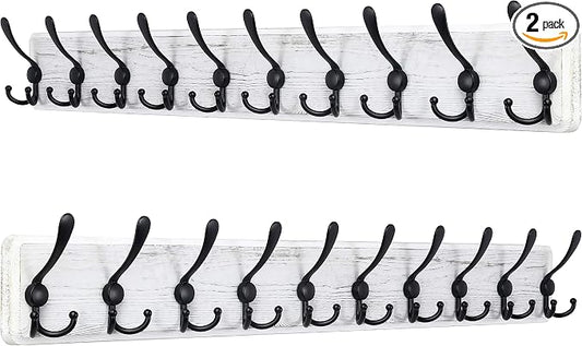 SKOLOO Rustic Large Wall Mounted Coat Rack-38.6'' Long Coat Rack for Wall, Pine Solid Wood Coat Rack Hook, Farmhouse Coat Hanger Wall Mount for Hanging Jacket Coat Hat, Pack of 2
