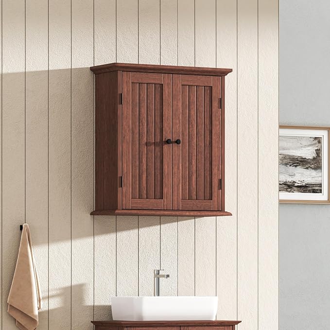 ChooChoo Bathroom Wall Cabinet with 2 Doors, Over The Toilet, Farmhouse | 8.8"D x 21.1"W x 24"H, Medicine Cabinet, Adjustable Shelves, Cupboard, Walnut
