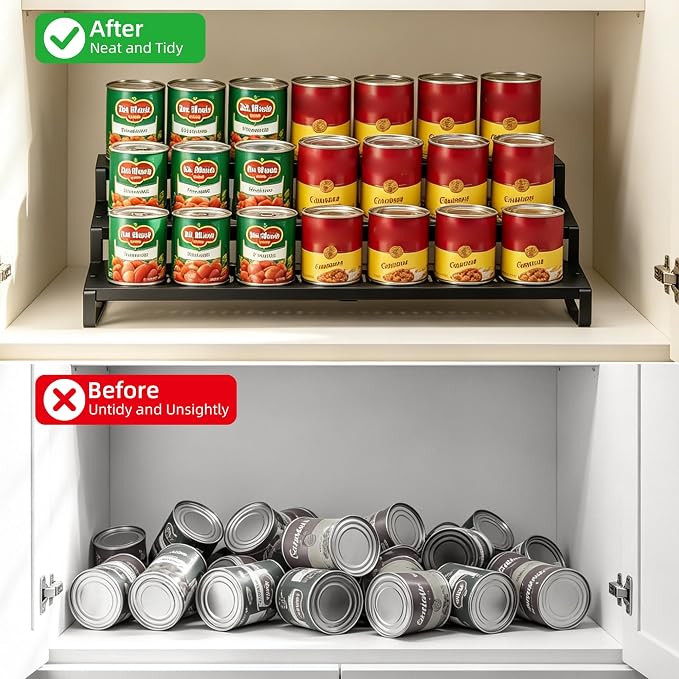 Expandable Can Organizer for Pantry,3-Tier Adjustable Metal Can Rack 2 Pack | Tiered Countertop Shelf, Adjustable height Pantry Organizer for Kitchen Cabinet, Countertop & Canned Goods Storage