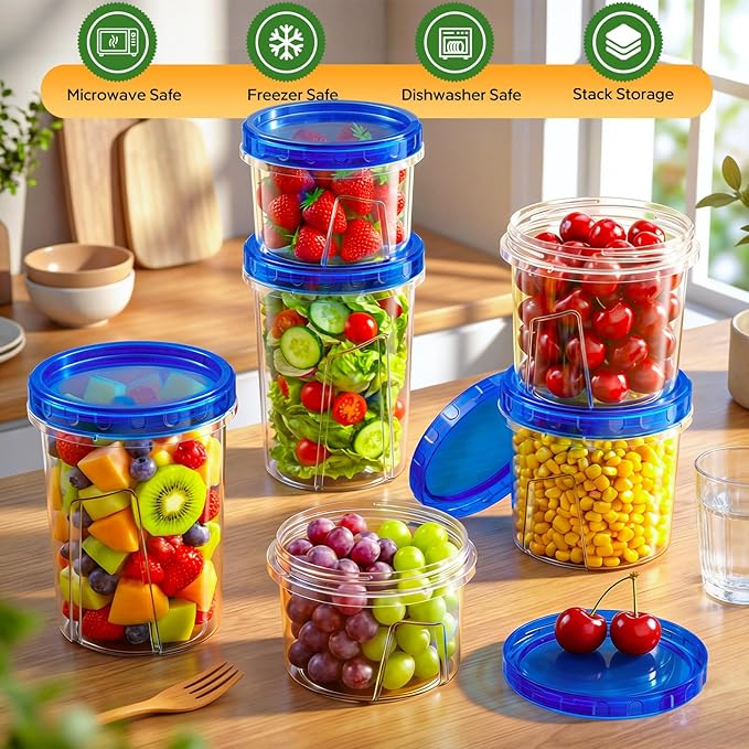 HOMETALL Freezer Storage Containers, [6 Pack- 33/24/17 OZ] Airtight Plastic | Twist Top Lids, Soup, Meal Prep Containers | BPA Free | Stackable | Leakproof | Microwave Safe