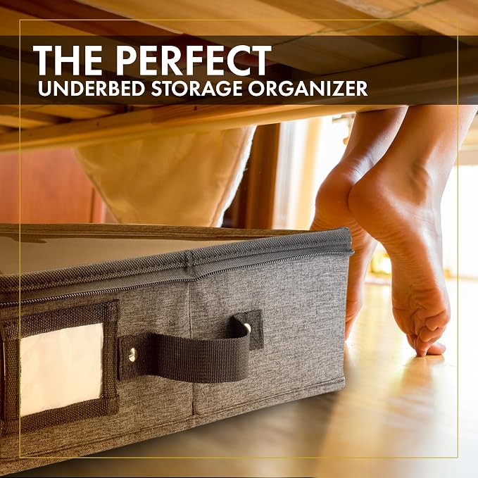 2pc Under Bed Storage Containers, Bedroom Under the Bed Drawer Storage Organizer with Bins and Lids, Medium Underbed Clothes Storage Box Ideal for Blanket, Fabric, & Shoes (Dark Gray)