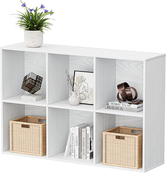 6 Cube Storage Organizer, Wooden Cube Shelves with Closed Back Panel, Reversible Bookcase, Cubes Closet Organizer for Home, Living Room, Kids Room, Office, Bedroom, Study, Hallway