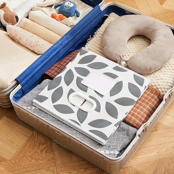 MAX Houser Foldable Fabric Storage Cubes Bins with Dual Plastic Handles, Set of 6, Closet Bedroom Drawer Organizer, Grey
