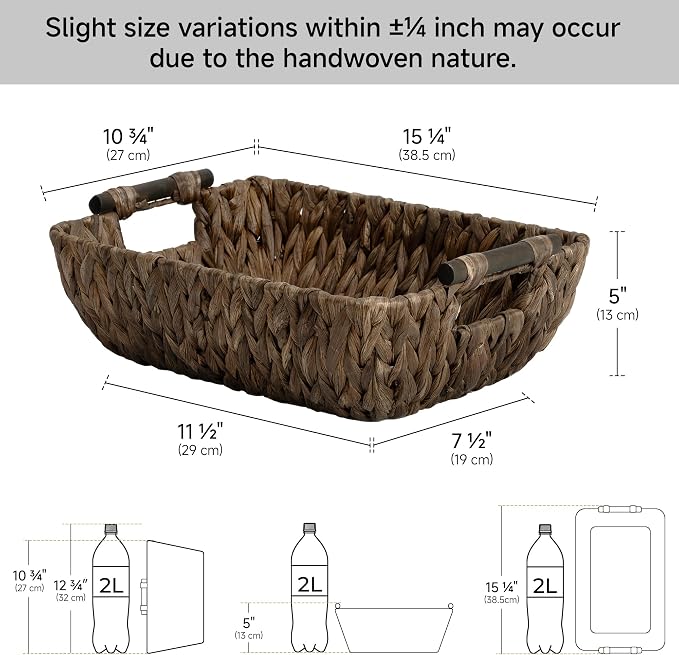 StorageWorks Wicker Baskets for Organizing, Woven Basket with Wooden Handles, Wicker Storage Baskets, Brown, 2-Pack