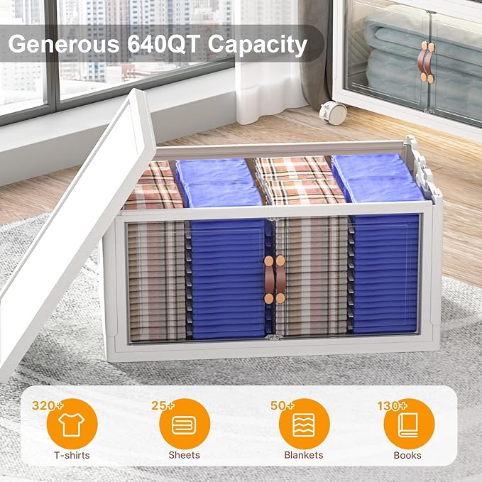 UAMFURI Stackable Storage Bins, 1440QT Collapsible Drawers with 2 Lids | Large Capacity, Magnetic Door, Stack Lock, Rolling Wheels, Foldable Design, Organizers and Storage for Bedroom Dorm Garage