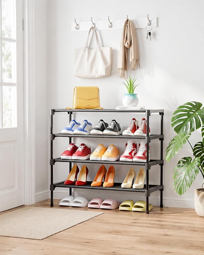 Kitsure Shoe Rack - Non-Woven Shoe Rack Shelf, Shoe Organizer for Closet, Entryway, Garage & Corridor, Stackable Shoe Shelves, X-Large, Black | Shoe Organizer for Closet, Entryway, Garage, Stackable Shoe Shelves, college dorm&apartment essentials