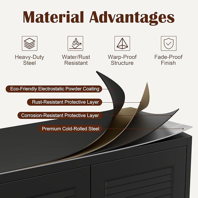SteeLoong 75" Metal Storage Cabinet with Doors and 5 Adjustable Shelves | Kitchen Pantry Cabinet,Black Tall Freestanding Cupboard with Gold Handle,Steel Garage Cabinets for Tool,Office,Kitchen,School