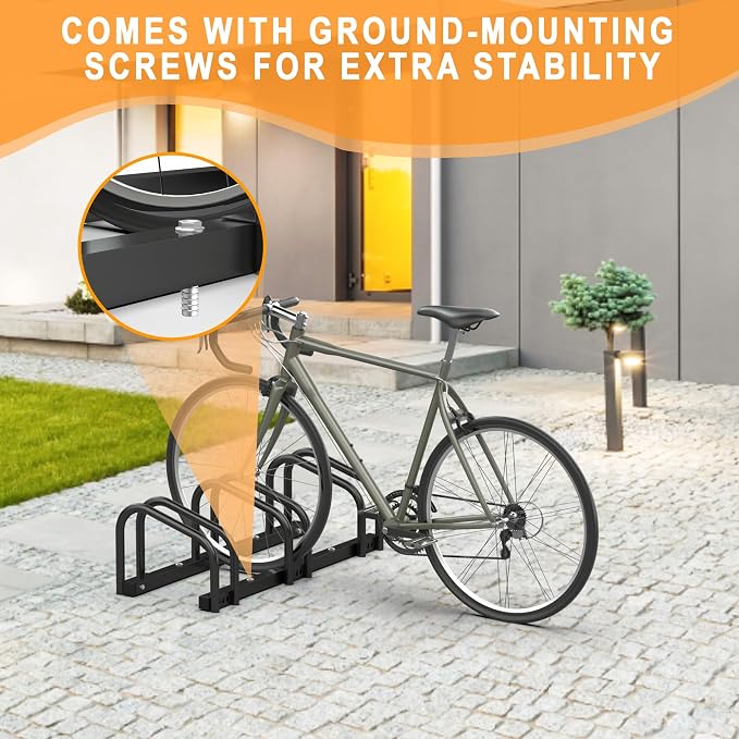Bike Storage Rack for Garage, 3 Bikes Floor Bike Stand, Bicycle Parking Stand Rack for Indoor/Outdoor, Fit 22-28" Wheel Tire Width 2.1"