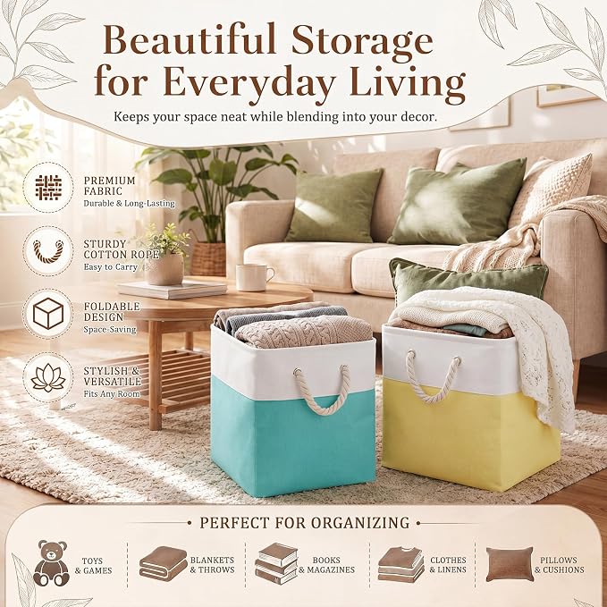 6 Pack Pastel Foldable Storage Bins , 11 Inch Cube Fabric Storage Baskets | Foldable Fabric Cube Baskets with Reinforced Handles,pastel baskets for Classroom, Shelves, Closets, Room Organization
