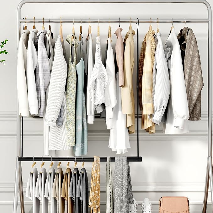 STORAGE MANIAC Hanging Closet Rod, Adjustable Width and Height Closet Hanging Organizer, Space-Saving Clothes Hanging Bar, Closet Extender Hanging Rod Double Closet Hanging Rod, 2 Pack Black