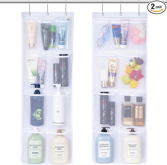 Lifewit Cruise Essentials Shower Caddy Must-Have, 9 Pockets Hanging Bathroom Organizer with Quick-Dry Mesh, Portable Shower Bag to Storage Soap, Shampoo, for RVing, Travel, Camping, White, 2 Packs