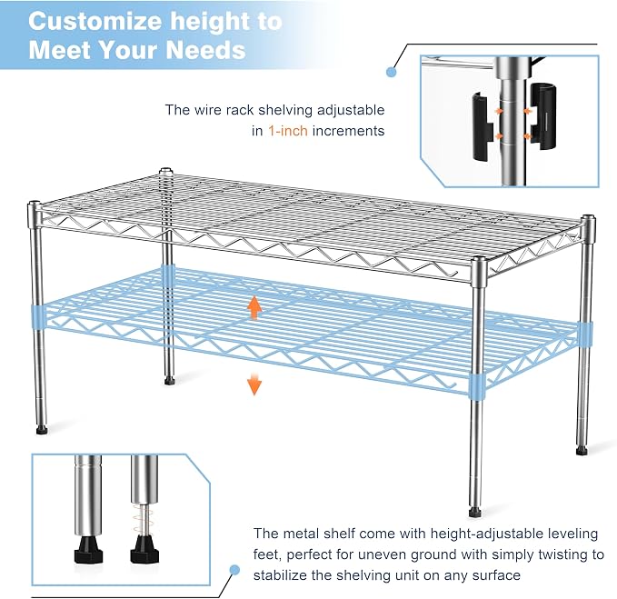 1-Tier Wire Shelf Rack,Single Metal Shelves Rack,1 Tier Metal Shelf,Chrome | 30"Wx14"Dx17"H,Height Adjustable Metal Wire Shelving Unit and Storage for Kitchen,Cabinet,Countertop,Under-Sink,Closet,Pantry