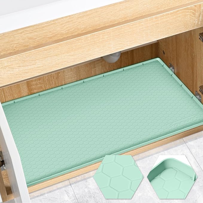 Silicone Under Sink Mat 31"x22", Waterproof Cabinet Liner, MintGreen | Shelf Liner, Cabinet Protector, Home Organizer, for Kitchen, Bathroom, Multipurpose, Leak Proof, Easy Clean, Drip Tray, Clean