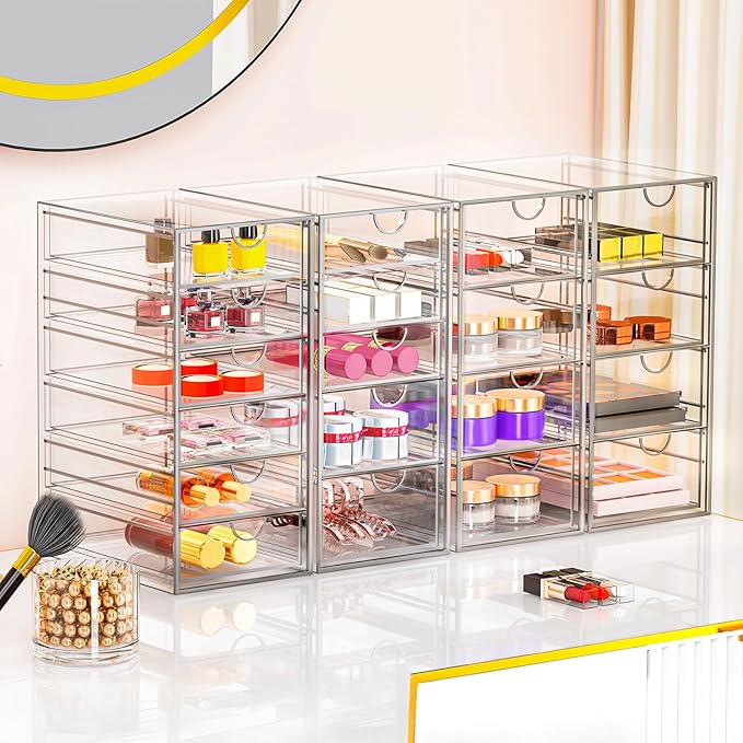Acrylic Makeup Organizer with 19 Drawers,Storage Drawer Organizer | Bathroom Organizers and Storage for Palettes, Cosmetic, and Beauty Supplies, Desk Organization