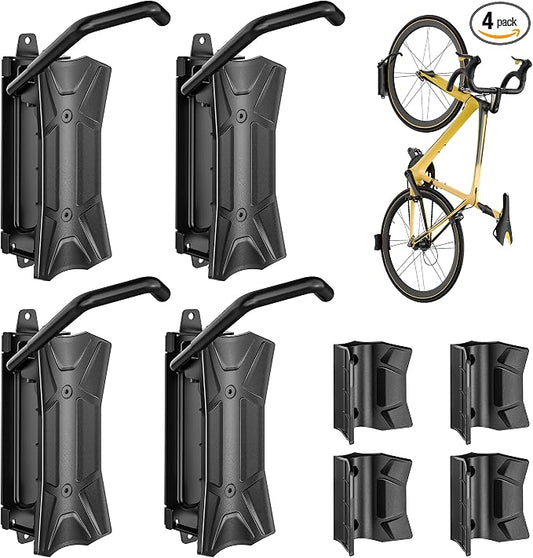 monTEK Heavy Duty Swivel Bike Wall Mount Holds Up to 77lbs, 4 Pack | Swivel Bike Wall Hanger, Up to 3.5" Tire Width, Space-Saving Bike Rack, Bike Storage for Garage Tool Room Storehouse
