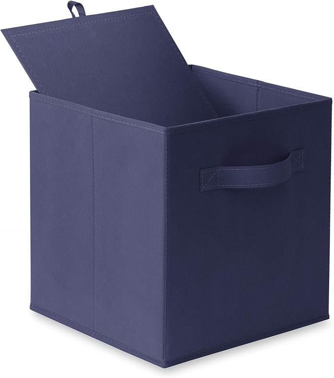 Casafield Set of 6 Collapsible Fabric Cube Storage Bins, Navy Blue - 11" Foldable Cloth Baskets for Shelves, Cubby Organizers & More