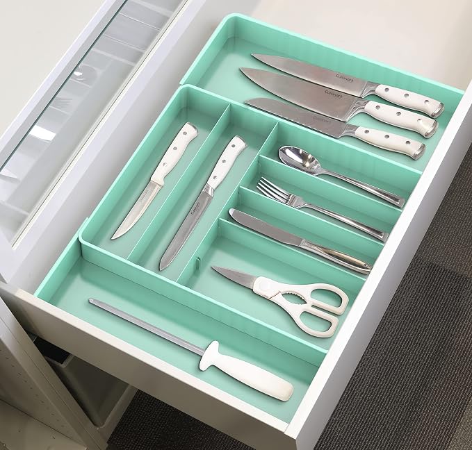 Simple Houseware Expandable Kitchen Drawer Flatware Organizer, Turquoise | Expandable & Adjustable Cutlery Drawer Organizer - Large Utensil and Flatware Tray for Kitchen Drawers