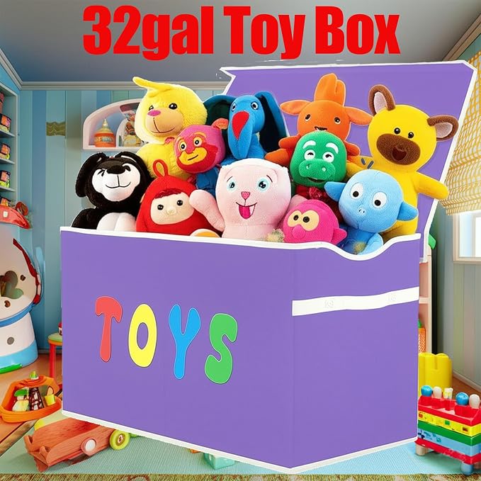 YOLOXO Toy Box Chest, Collapsible Sturdy Storage Bins with Lids, Extra Large Kids Toy Storage Organizer Boxes Bins Baskets for Kids, Boys, Girls, Nursery Room, Playroom, Closet (Classical Purple)