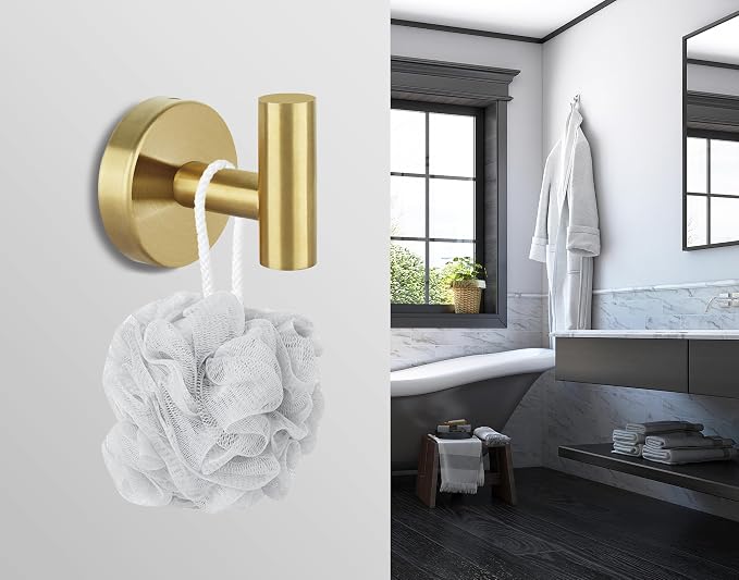 16pcs Gold BathTowel Hooks Robe Coat Bathroom Wall Hook Stainless Steel Heavy Duty Door Hanger Towel Robe Clothes Cabinet Closet Sponges for Bathroom Bedroom Kitchen Hotel Pool