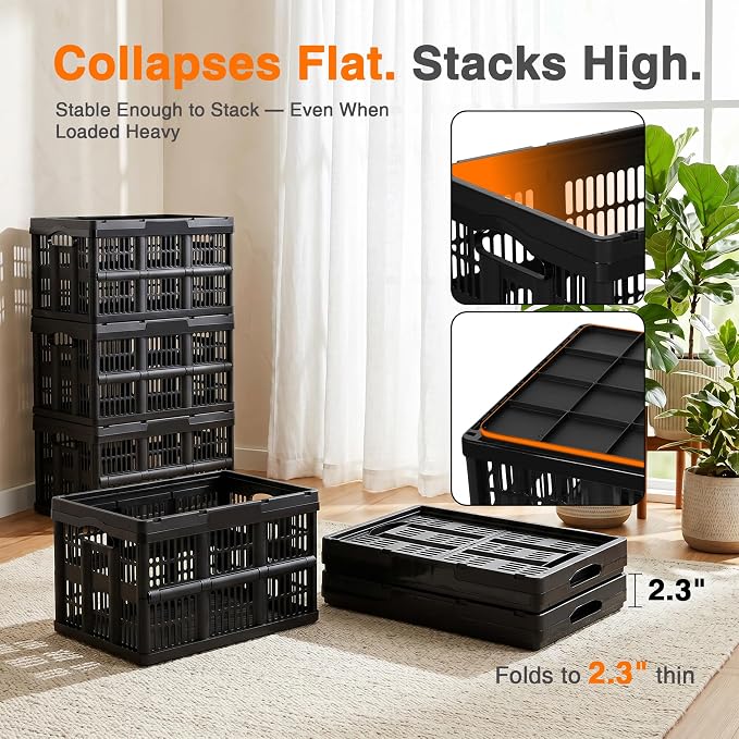Citylife 45L Collapsible Storage Bins with Lids Plastic Storage Containers for Organizing Stackable Storage Box Large Heavy Duty Utility Crates, 3 Packs