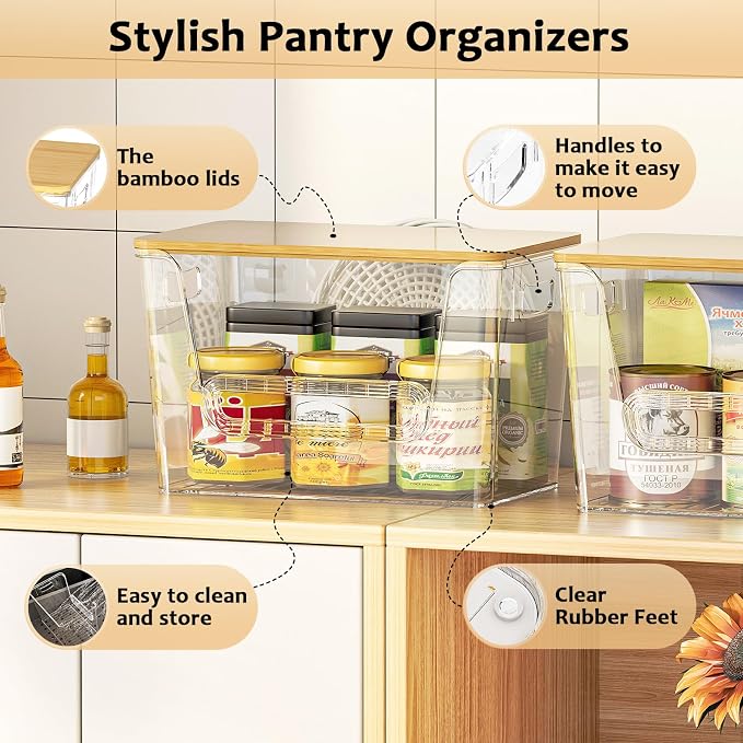 Delamu 3 Pack Pantry Organizers and Storage,Trash Bag Dispenser with Bamboo Top,Stackable Trash Bag Dispenser Under Sink Organizer for 4-30 GalBags,Onion,Potato,Fruits,Clear
