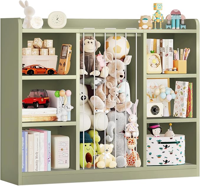 2-in-1 Toy & Stuffed Animal Organizer, Kids 6-Cube Storage Shelf with Rounded Corners & Anti-Tip for Playroom Bedroom