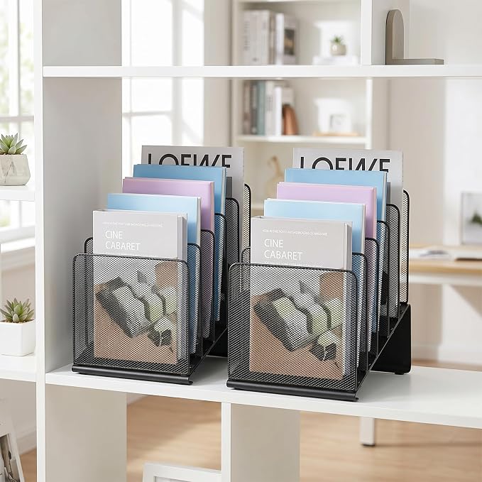 LEKETREE File Organizer for Desk, File Folder Organizer with 5-Section Vertical Rack, Suitable for Home Office Document Organization and Storage(Black)