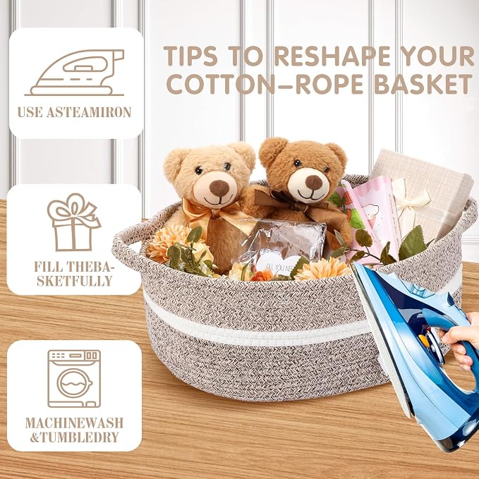 Colingmill 1 Set Woven Empty Basket for Gift,Khaki | with Cellophane Wrap Set, 14 x 10 x 5.5 Inch, Medium Decorative Gift Basket, Cotton Rope Storage Box, Home Decor