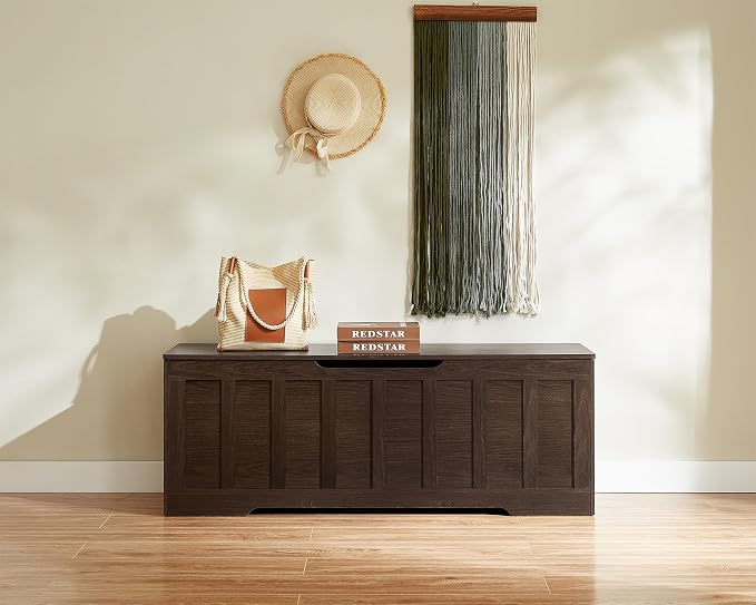 VANKILEY 51.2" Storage Chest Extra Large,Wooden Storage Bench,Espresso | Chest with 2 Safety Hinges, 51.2*15.7*19.1inches, Wooden Trunk for Bedroom, Livingroom,Entryway,Easy Assembly.