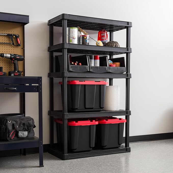 IRIS USA Plastic Storage Shelves |Made in USA| 68"H x 36"W x 18"D - Black | Heavy Duty Rack Organizer, 750lb Total Capacity, 150lb Per Shelf, Shelving Unit for Garage, Home, Warehouse & Gym